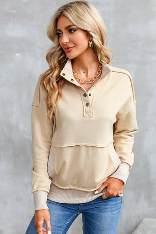 Henley Banded Sweatshirt - Apricot