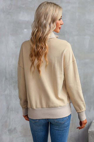 Henley Banded Sweatshirt - Apricot