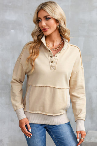 Henley Banded Sweatshirt - Apricot