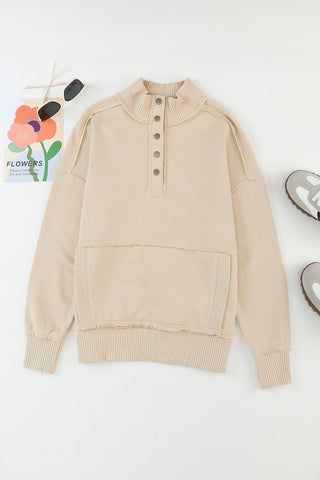 Henley Banded Sweatshirt - Apricot