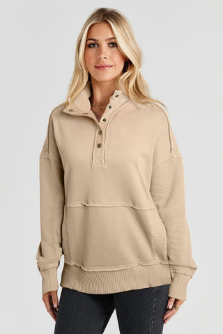 Henley Banded Sweatshirt - Apricot