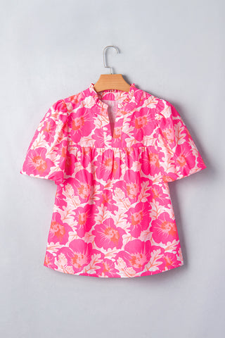 Puff Sleeve Floral Top - Pink Floral