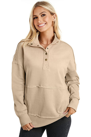 Henley Banded Sweatshirt - Apricot