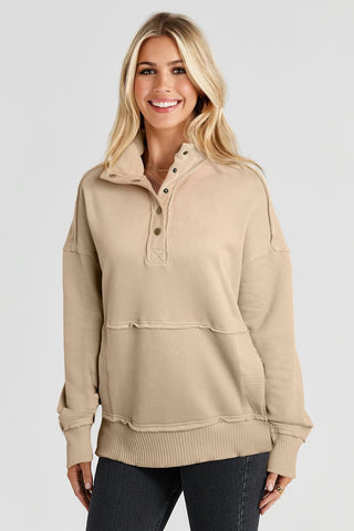 Henley Banded Sweatshirt - Apricot