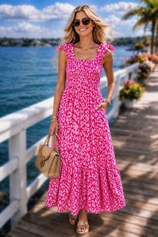 Leopard Sundress Dress - Hot Pink