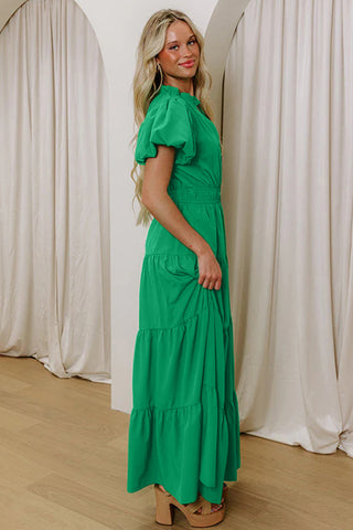 Summer Soirée Solid Dress - Green