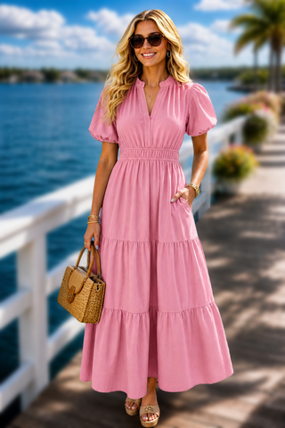 Summer Soirée Solid Dress - Pink