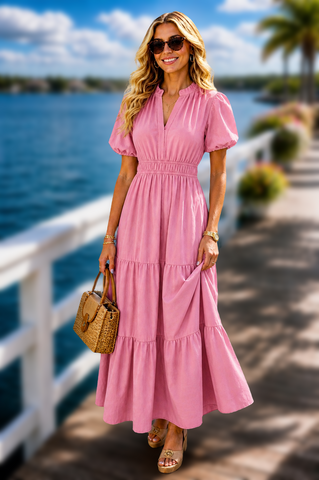 Summer Soirée Solid Dress - Pink