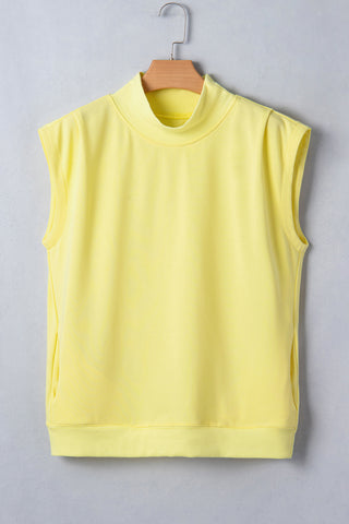 Mock Neck Sleeveless Top with Pockets - Yellow
