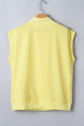 Mock Neck Sleeveless Top with Pockets - Yellow