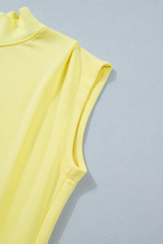 Mock Neck Sleeveless Top with Pockets - Yellow