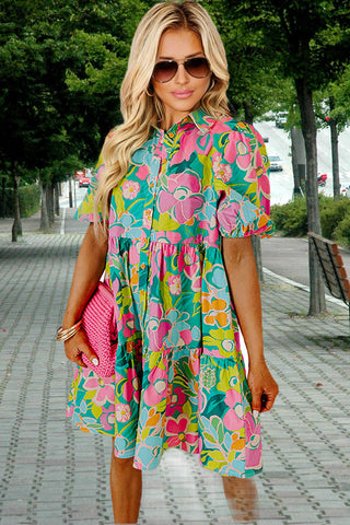 Summer Vibes Floral Shift Dress  - Green