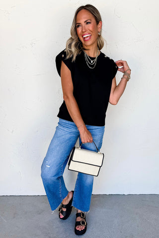 Silver Snap Detail Top - Black