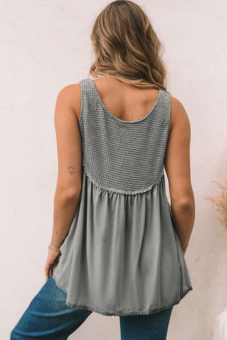 Waffle Knit Flowy Tank - Gray