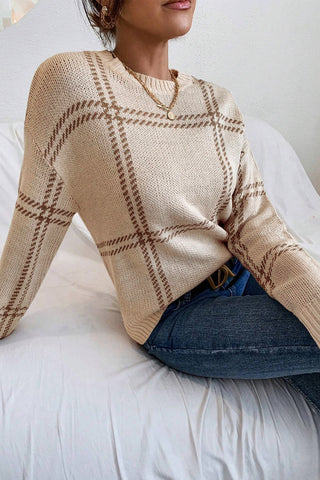 Windowpane Beige Sweater