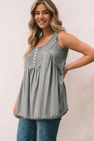 Waffle Knit Flowy Tank - Gray