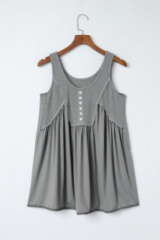 Waffle Knit Flowy Tank - Gray