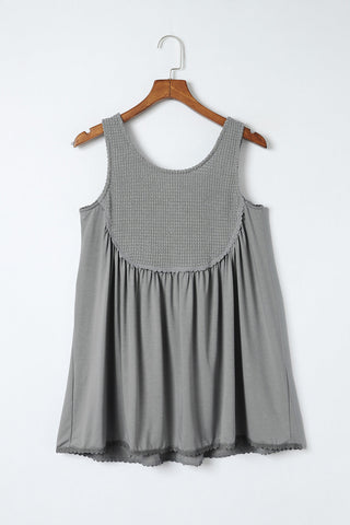 Waffle Knit Flowy Tank - Gray