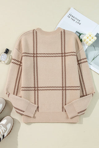 Windowpane Beige Sweater