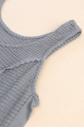 Waffle Knit Flowy Tank - Gray