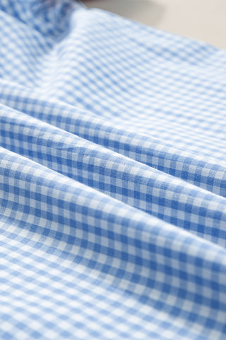 Checkered Embroidered Top - Blue
