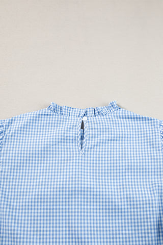 Checkered Embroidered Top - Blue