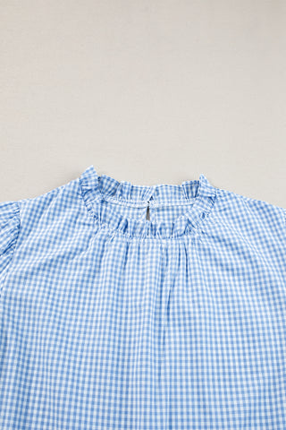 Checkered Embroidered Top - Blue