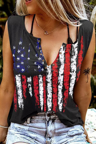 American Flag V-Neck Top - Black