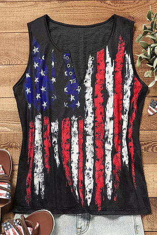 American Flag V-Neck Top - Black