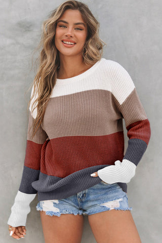 Sunset Palette Striped Sweater - Burgundy
