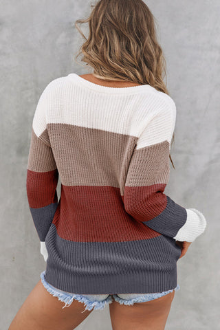 Sunset Palette Striped Sweater - Burgundy