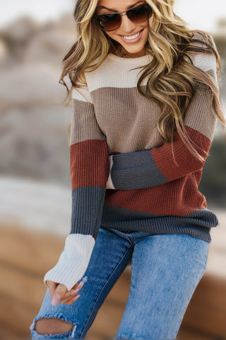 Sunset Palette Striped Sweater - Burgundy