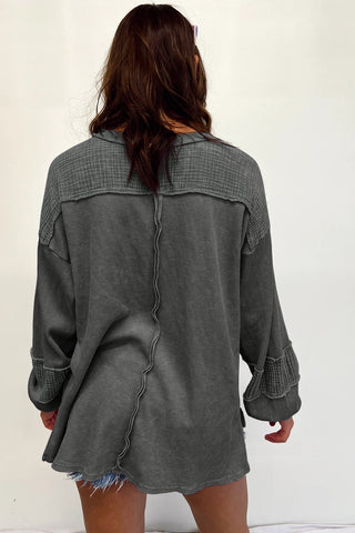 Bubble Sleeve Waffle Knit Top - Gray