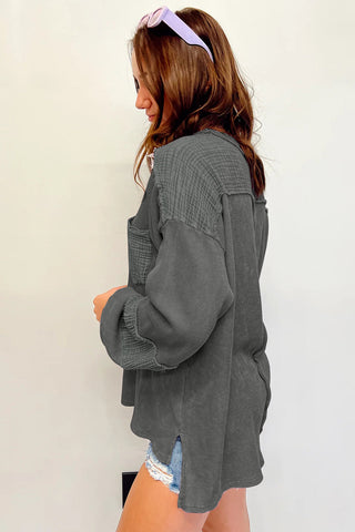 Bubble Sleeve Waffle Knit Top - Gray