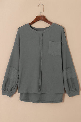 Bubble Sleeve Waffle Knit Top - Gray