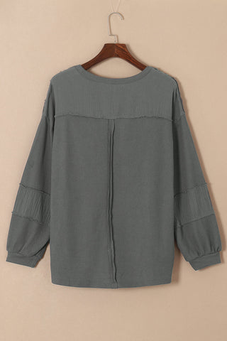 Bubble Sleeve Waffle Knit Top - Gray