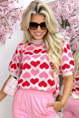 Short Sleeve Heart Sweater