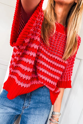 Oversized Half Sleeve Red Sweater