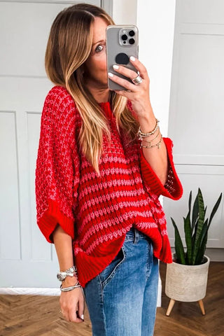 Oversized Half Sleeve Red Sweater