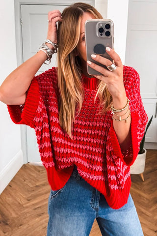 Oversized Half Sleeve Red Sweater