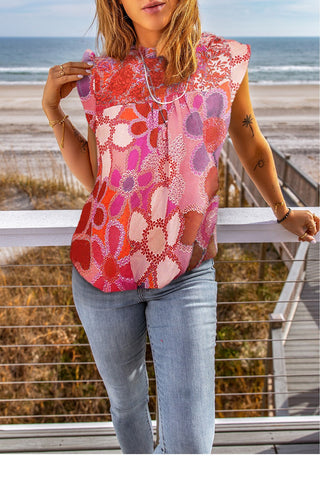 Retro Daisy Embroidered Sleeveless Top - Rose