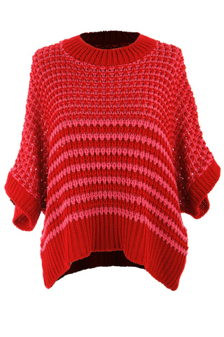 Oversized Half Sleeve Red Sweater