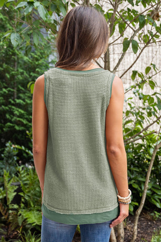 Flowy Waffle Weave Tank - Sage