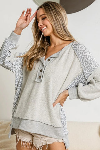 Henley Leopard Sweatshirt