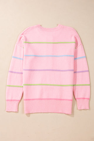 Striped Henley Sweater - Pink