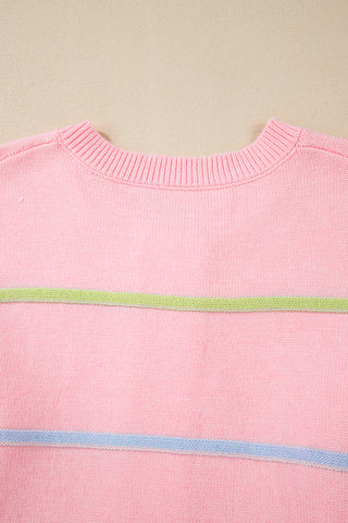 Striped Henley Sweater - Pink