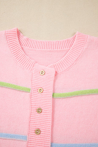 Striped Henley Sweater - Pink