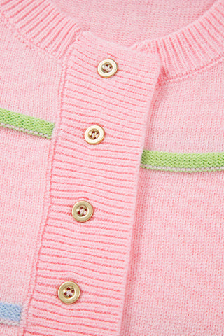 Striped Henley Sweater - Pink