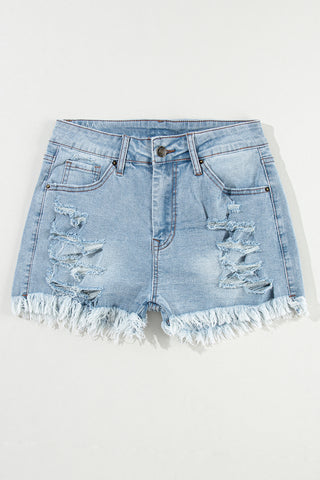 Distressed Stretchy Jean Shorts