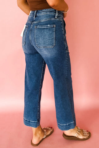 Cropped Wide Leg Jeans - Dark Wash